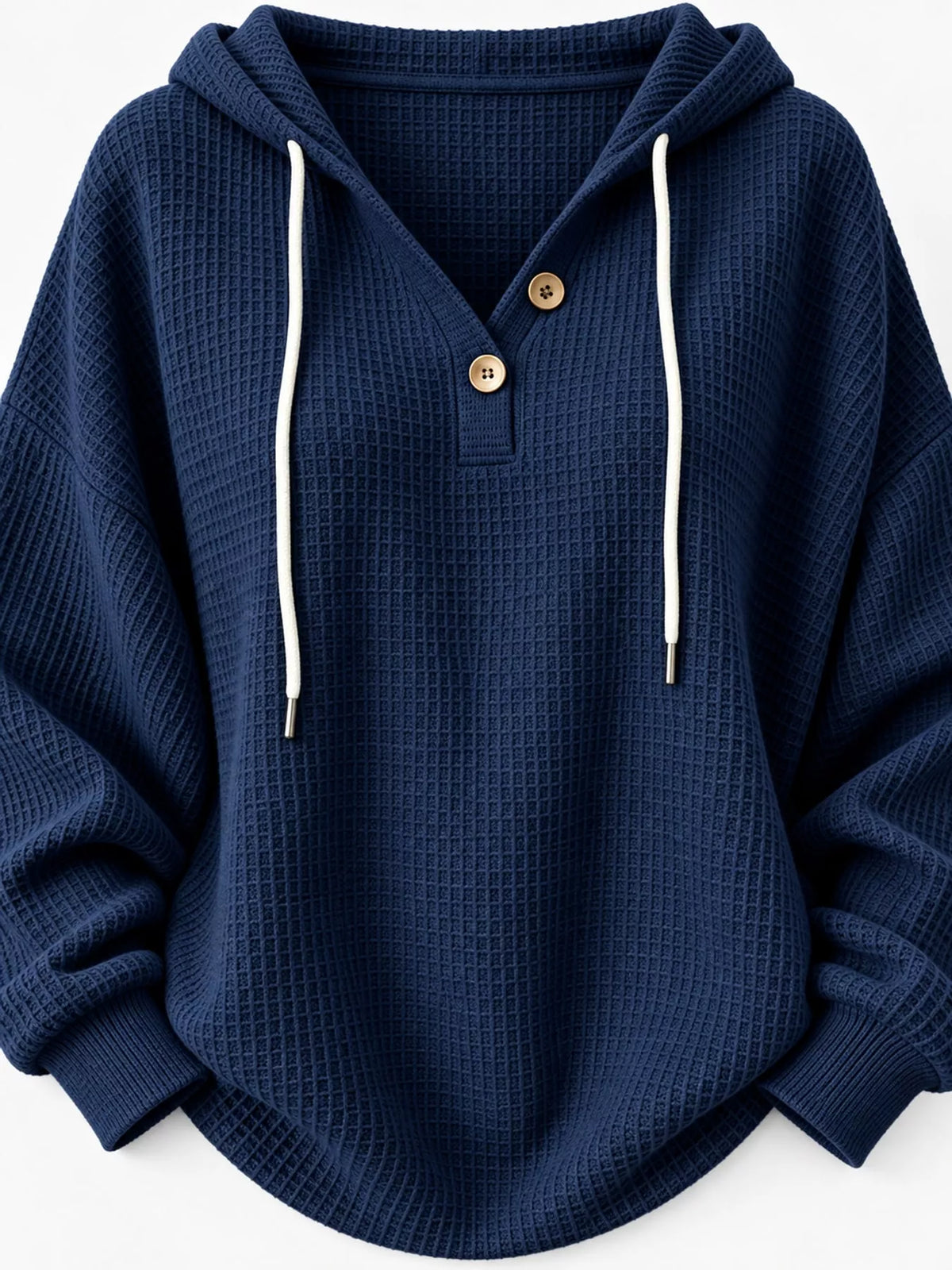 Full Size Waffle Knit Button Detail Hoodie Plus (39)