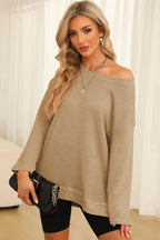Waffle-knit Round Neck Long Sleeve Sweatshirt (19)