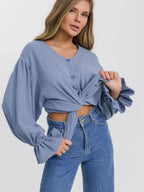Button Up Flounce Sleeve Shirt (11)