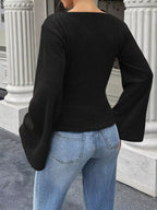 Ribbed Flare Sleeve Top Ruched Detail (12)