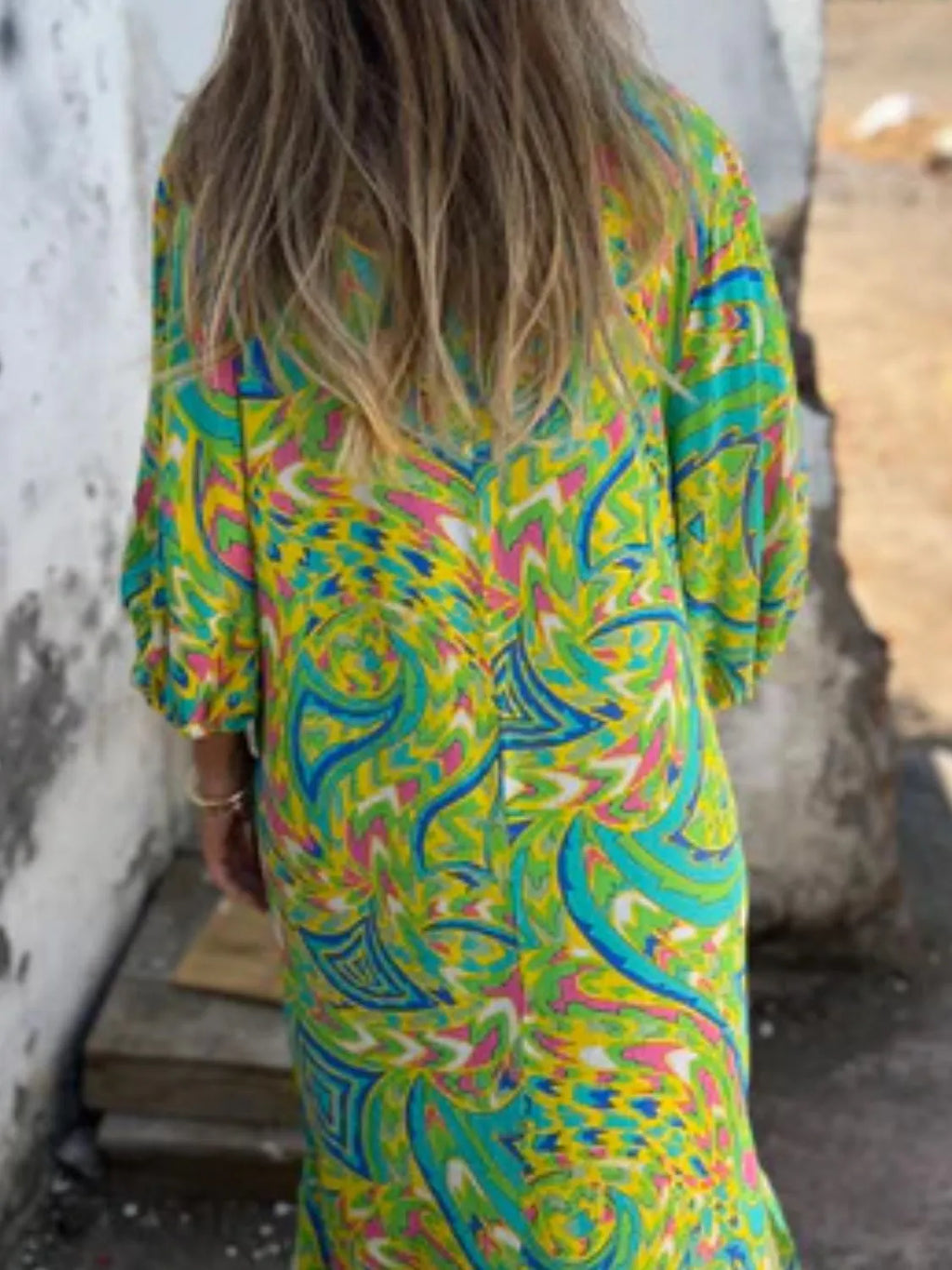 Full Size Printed V-neck Dress Pockets Plus (11)