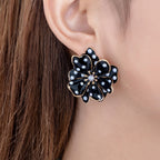 French-style Retro Black White Polka-dot Flower Earrings photo 4