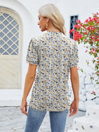Ruched Printed Notched Short Sleeve Blouse (10)