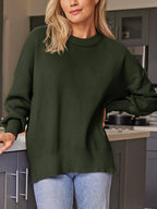 Slit Round Neck Dropped Shoulder Sweater (12)