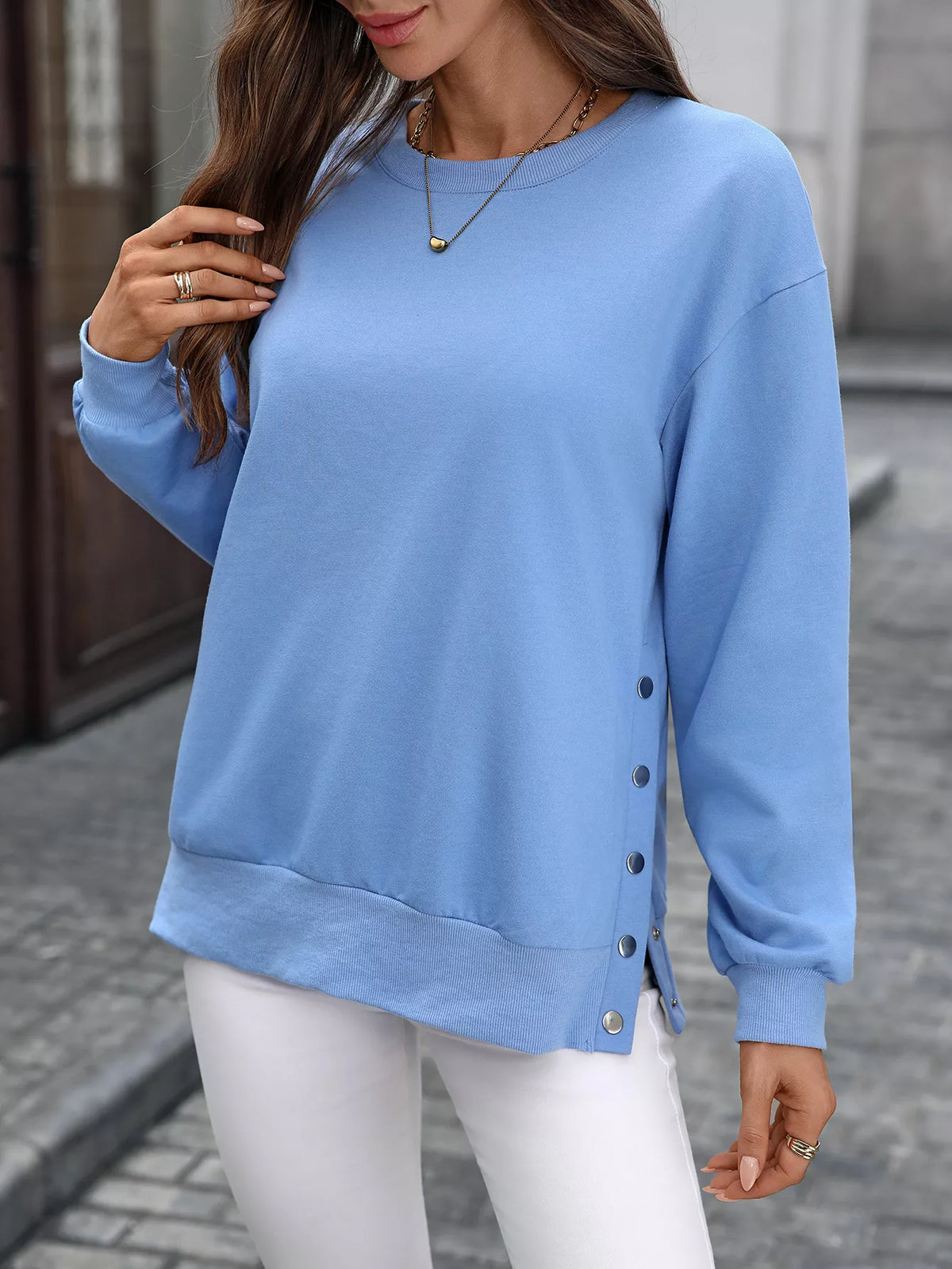 Side Snap Round Neck Sweatshirt (3)