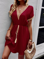 Contrast Trim V-neck Short Sleeve Mini Dress (17)