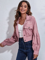 Button Down Collared Neck Cropped Jacket (15)