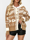 Floral Pattern Knit Cardigan Contrast Collar