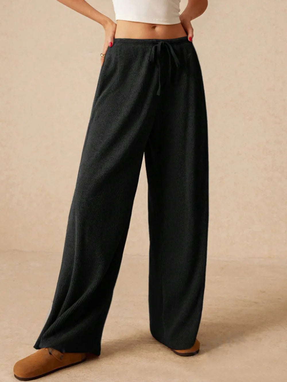 Ribbed Drawstring Wide Leg Pants (5)