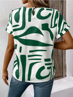 Contrast Round Neck Short Sleeve Blouse (8)