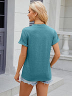 Decorative Button Notched Short Sleeve T-shirt (2)
