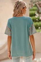 Striped Round Neck Short Sleeve T-shirt (4)