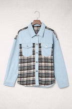 Plaid Pocketed Button Up Denim Jacket (9)