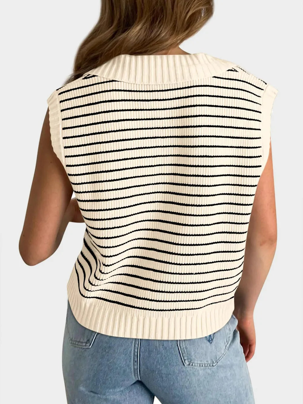Collared Neck Striped Sweater Vest (9)