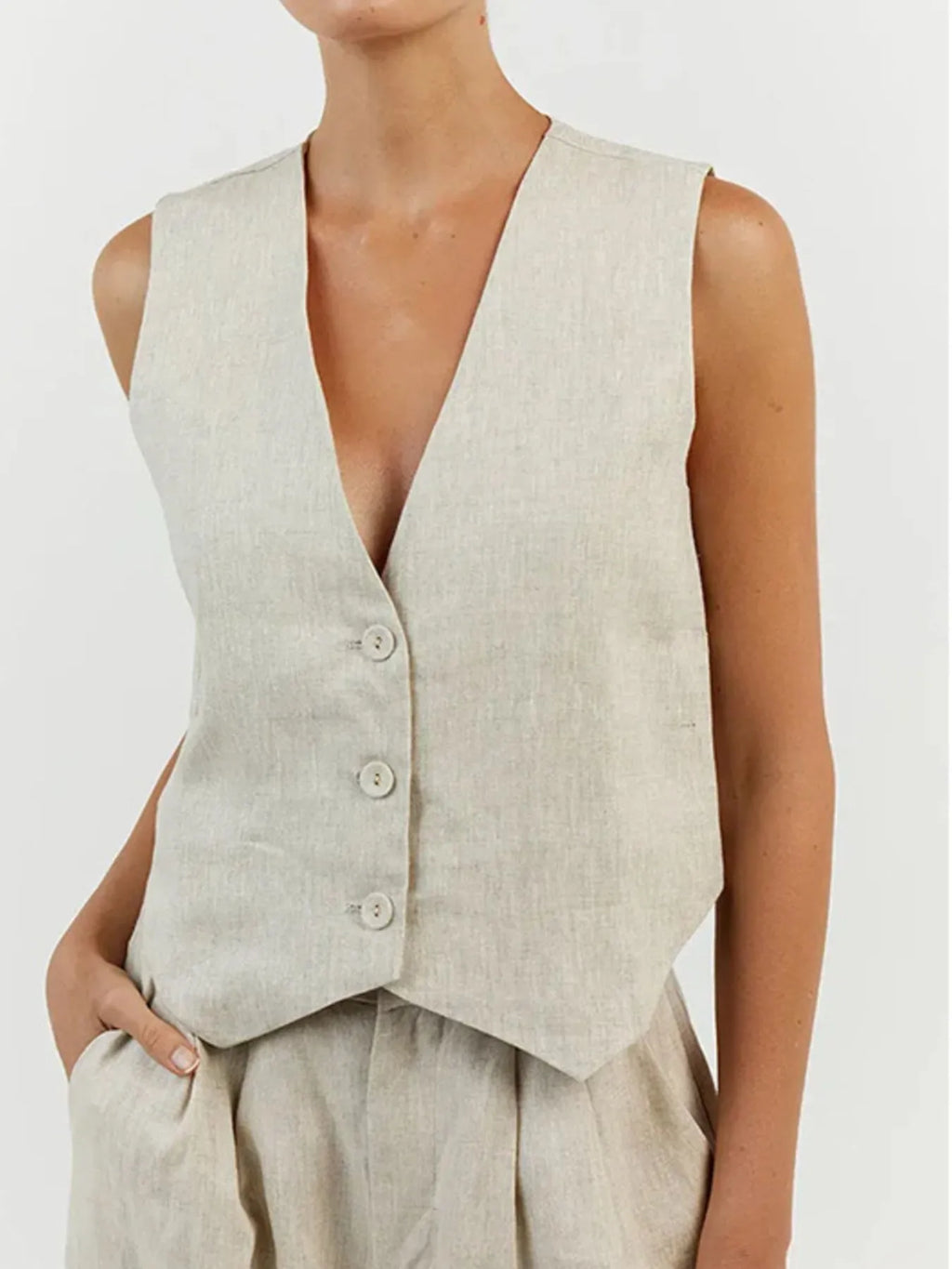 Full Size V-neck Vest Wide Leg Pants Set Plus (6)