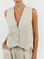 Full Size V-neck Vest Wide Leg Pants Set Plus (6)