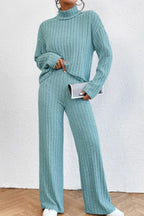 Mock Neck Dropped Shoulder Top Pants Set (12)