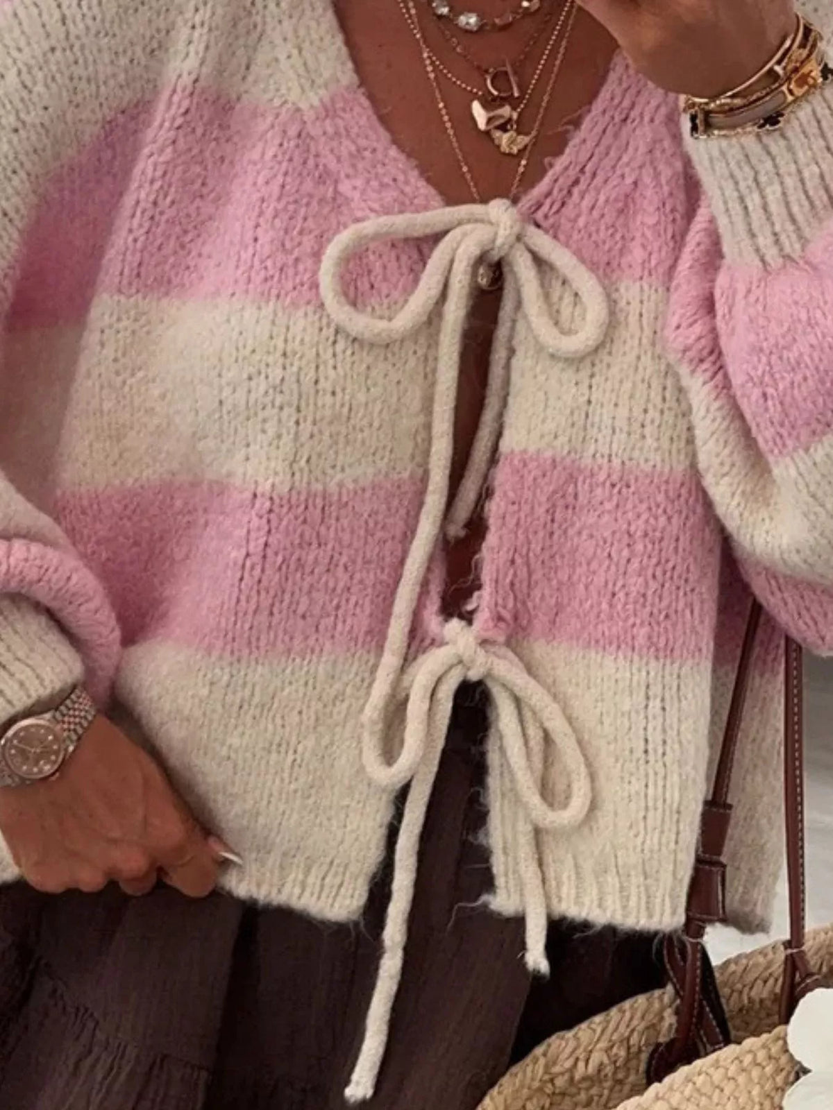 Striped Tie-front Knit Cardigan (3)