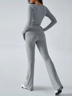 Ruched Long Sleeve Top Pants Set (2)