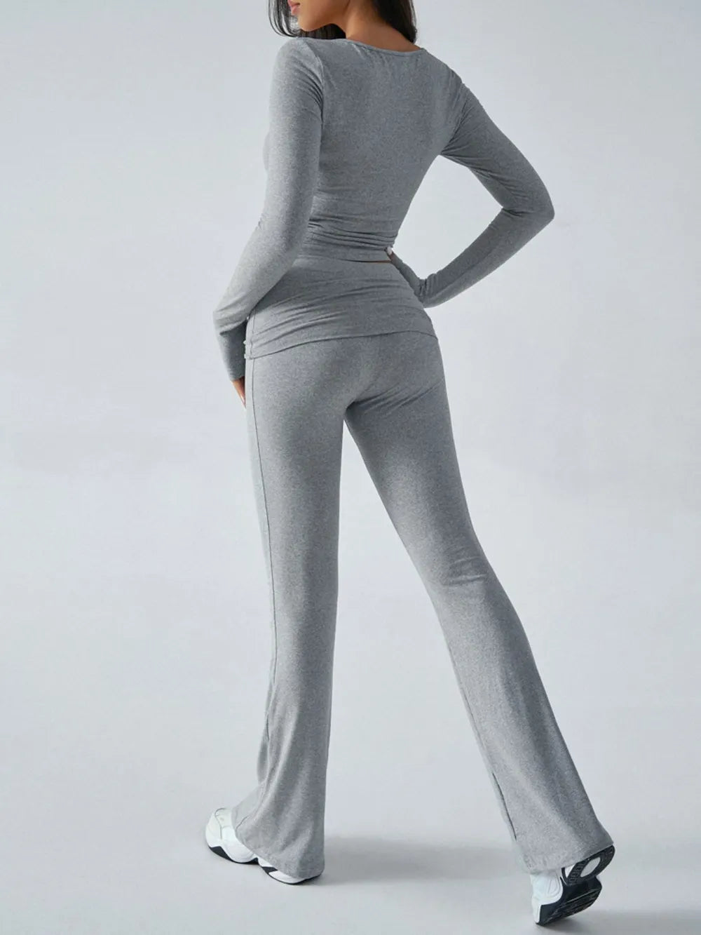 Ruched Long Sleeve Top Pants Set (2)