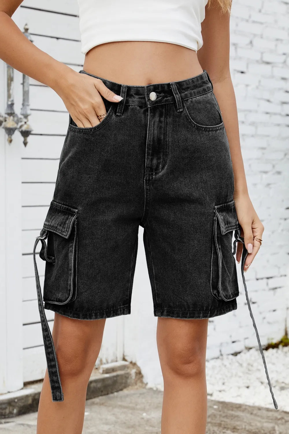 Washed Cargo Denim Shorts (2)