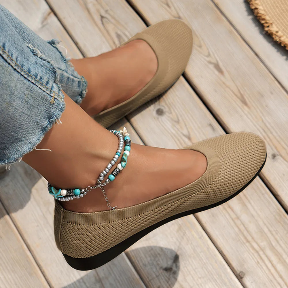 Round Toe Knit Ballet Flats (5)