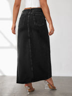 High Rise Slit Denim Skirt (3)