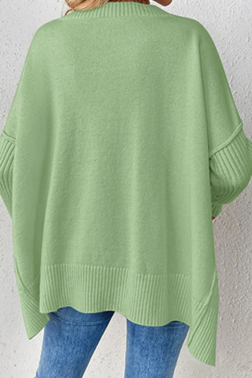 Slit V-neck Dropped Shoulder Sweater (12)
