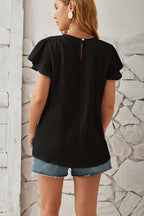 Round Neck Keyhole Cap Sleeve T-shirt (12)