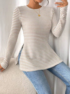 Side Slit Striped Long Sleeve T-shirt (8)