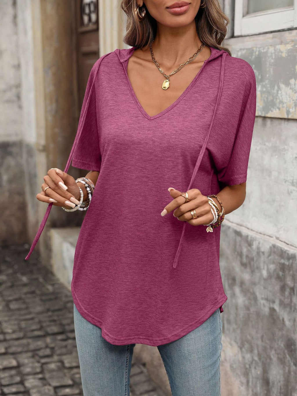 Casual Short Sleeve Hooded T-shirt (17)