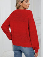 Eyelet V-neck Long Sleeve Sweater (3)
