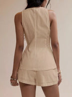 Button-down Sleeveless Top Shorts Set (9)