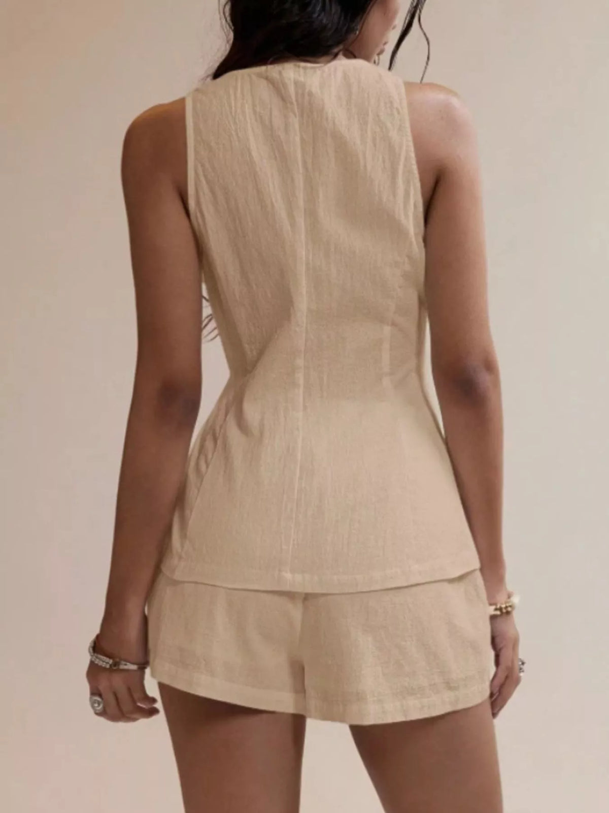 Button-down Sleeveless Top Shorts Set (9)