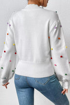 Pom-pom Trim Mock Neck Long Sleeve Pullover Sweater (2)