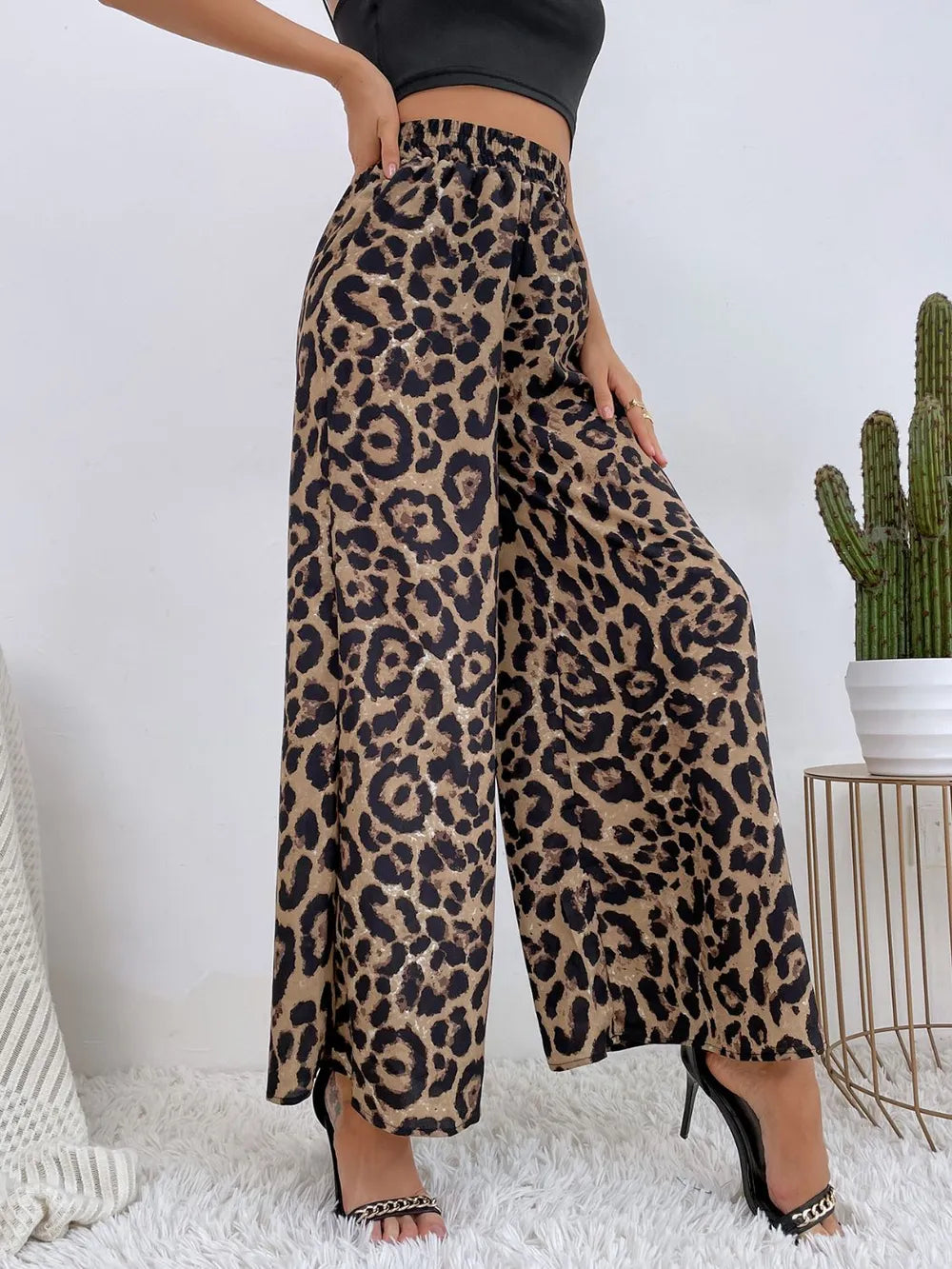 Printed Elastic Waist Wide Leg Pants (2)