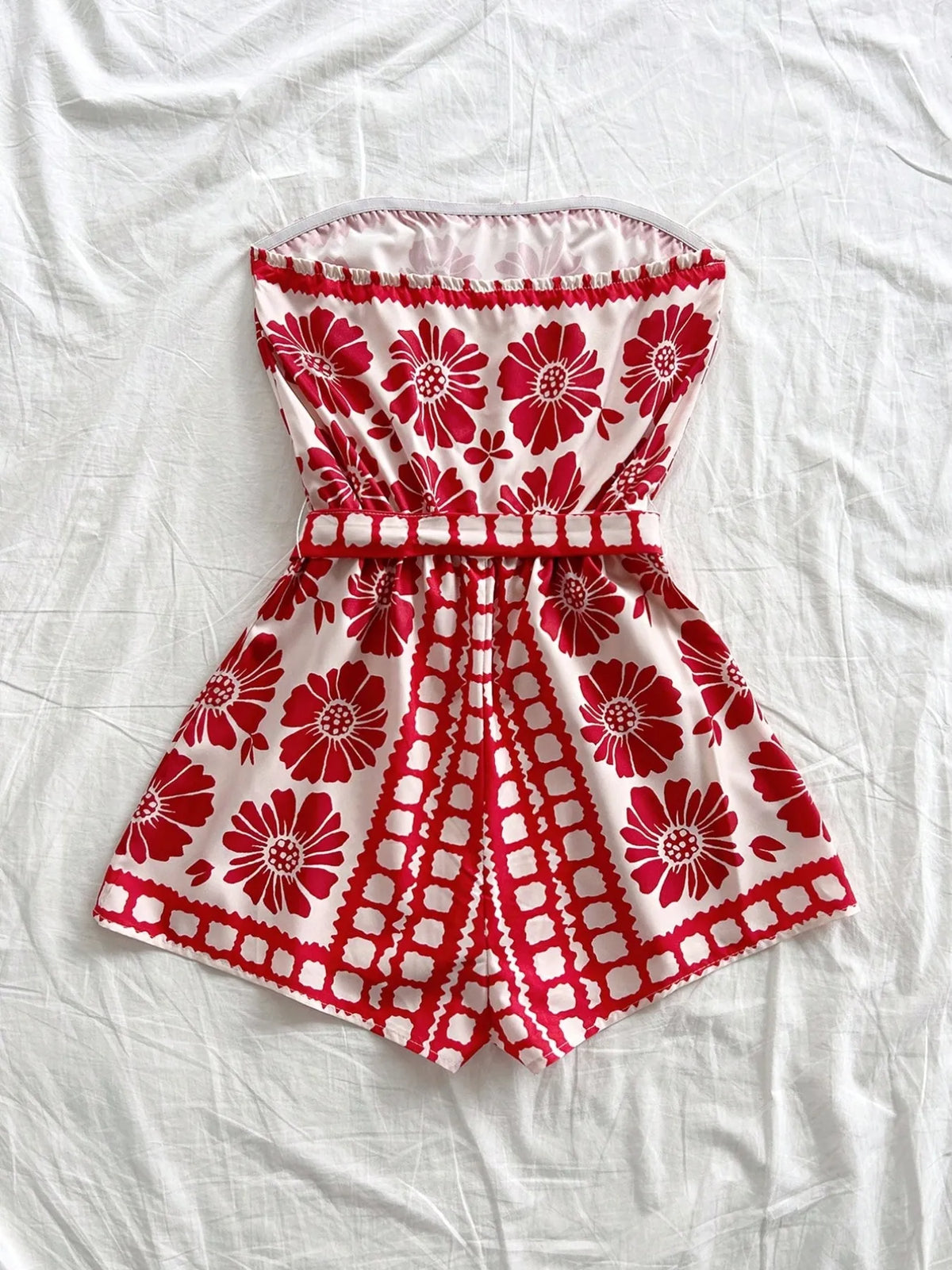 Printed Tube Tie Waist Romper (12)