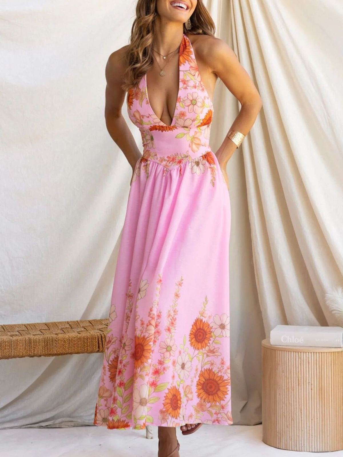 Floral Print Halter Neck Maxi Dress (13)