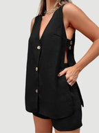 Full Size Button Up Top Shorts Set (5)