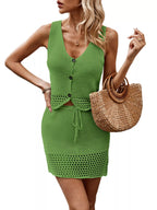 Crochet Knit Vest Skirt Set (9)