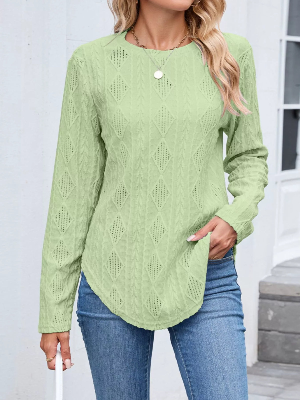Openwork Textured Long Sleeve Top (13)