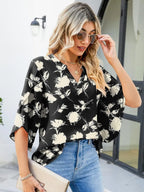 Printed Notched Half Sleeve Blouse (8)