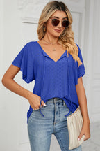 Eyelet Tie Neck Flutter Sleeve Blouse (4)