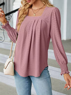 Pleated Square Neck Long Sleeve Top (20)