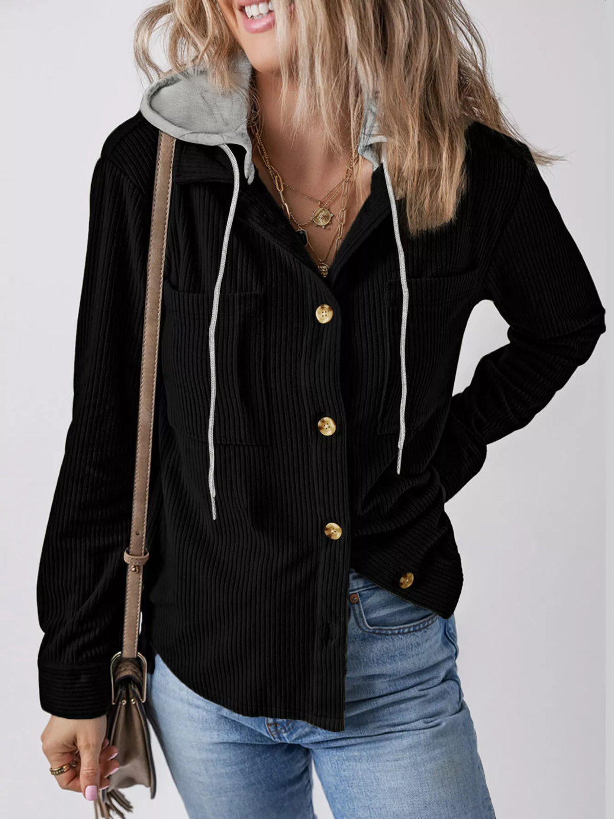 Hooded Corduroy Button-down Jacket (6)