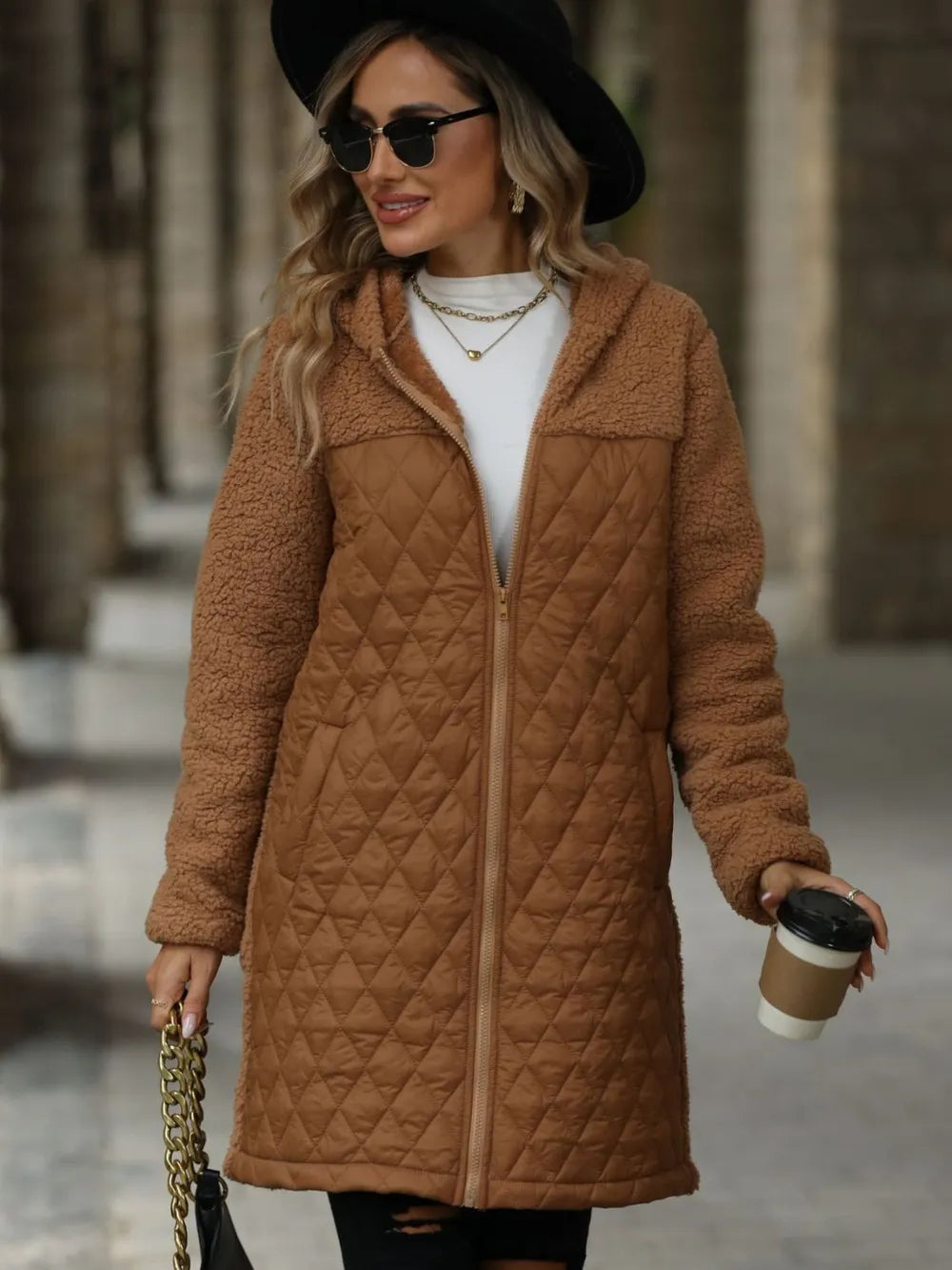 Texture Zip Up Long Sleeve Hooded Coat (5)