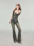 Vintage Washed Distressed Straight Leg Jeans photo 1