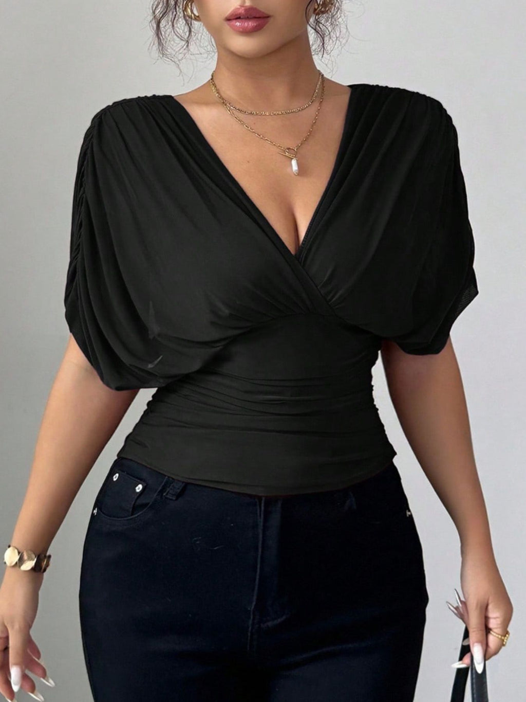 Ruched Surplice Short Sleeve Top (14)