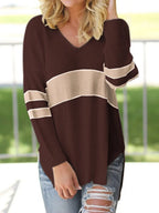 Striped V-neck Long Sleeve Sweater (8)