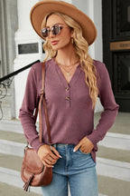 Waffle-knit Notched Long Sleeve T-shirt (17)